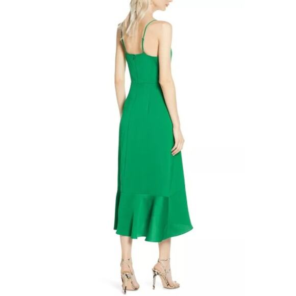 Chelsea28 Midi Dress Womens Large Faux Wrap Ruffle A-Line Green Drape Sleeveless - Picture 2 of 6